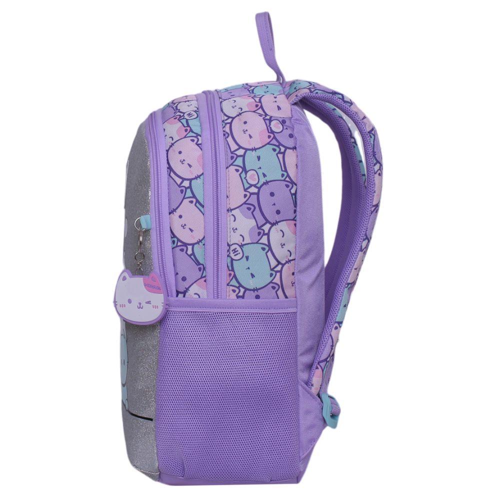 Mochila Escolar Bionica Gatos Pastel Lila Head-3