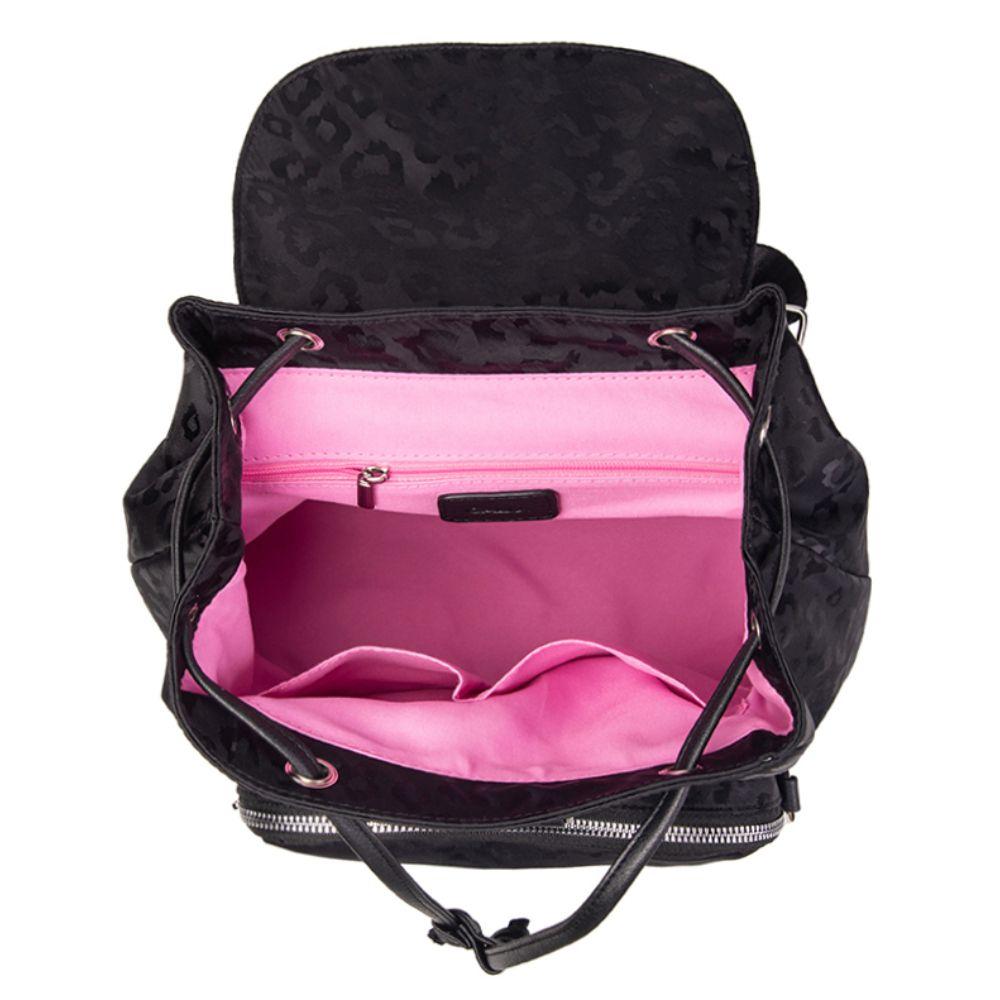 Mochila Cartera Laura Animal Print Negro Calu-2