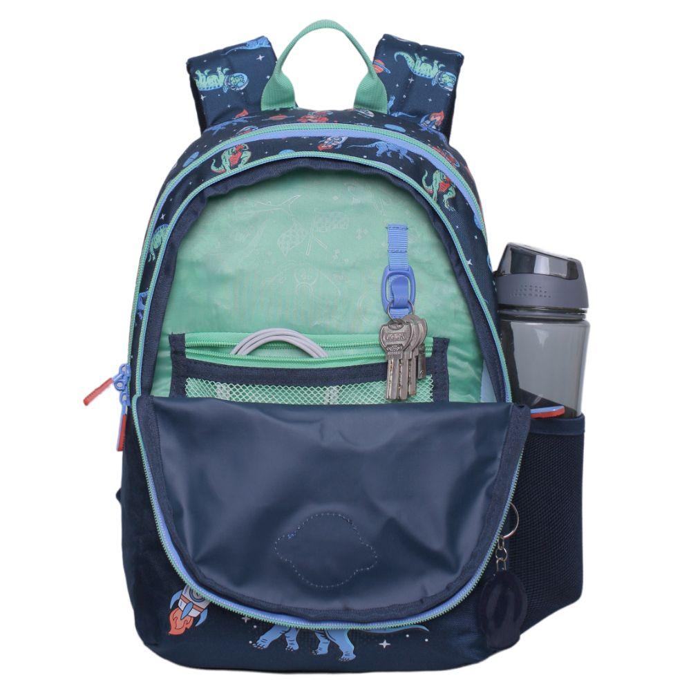 Mochila Escolar Bionica Space Dinos Azul Head-2