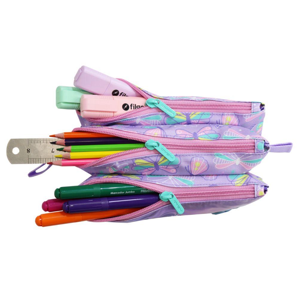 Estuche Infantil Triple Celerio Mariposa Lila Head-3