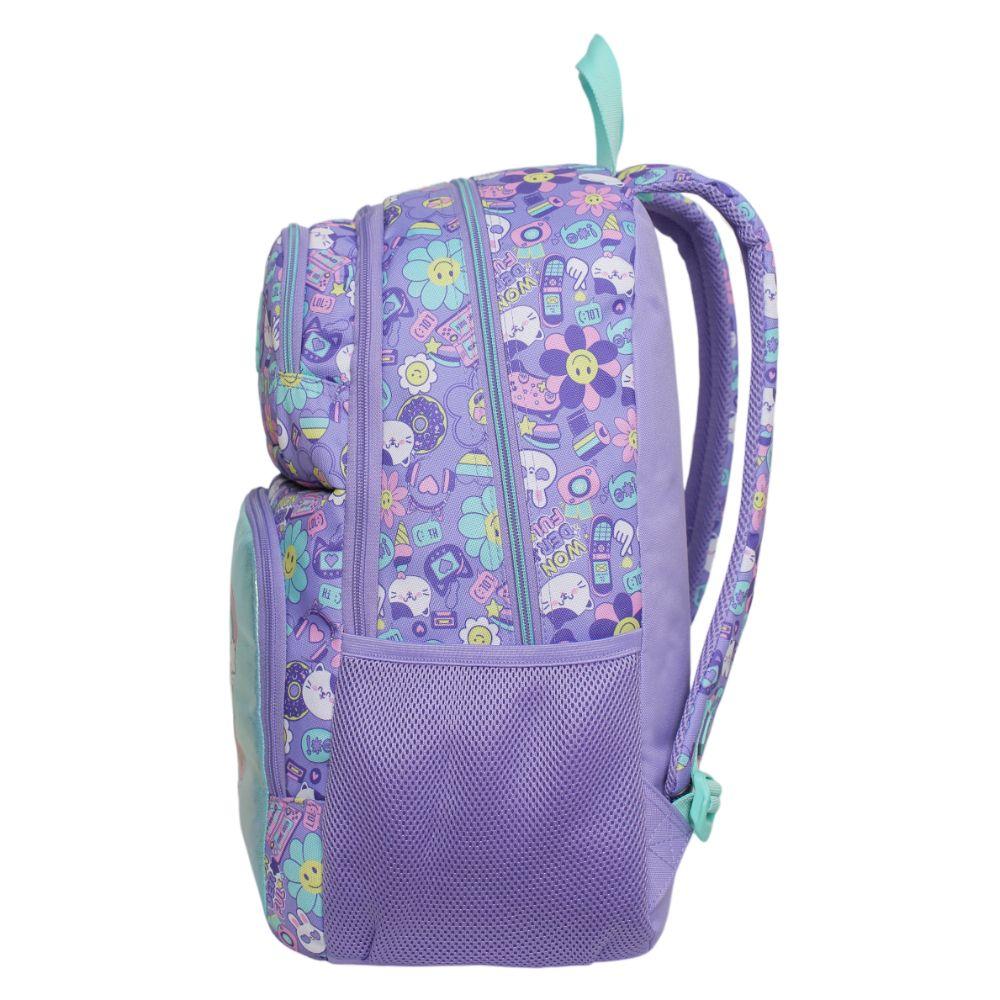 Mochila Infantil Niña Fantasy Emoticones Lila Head-3