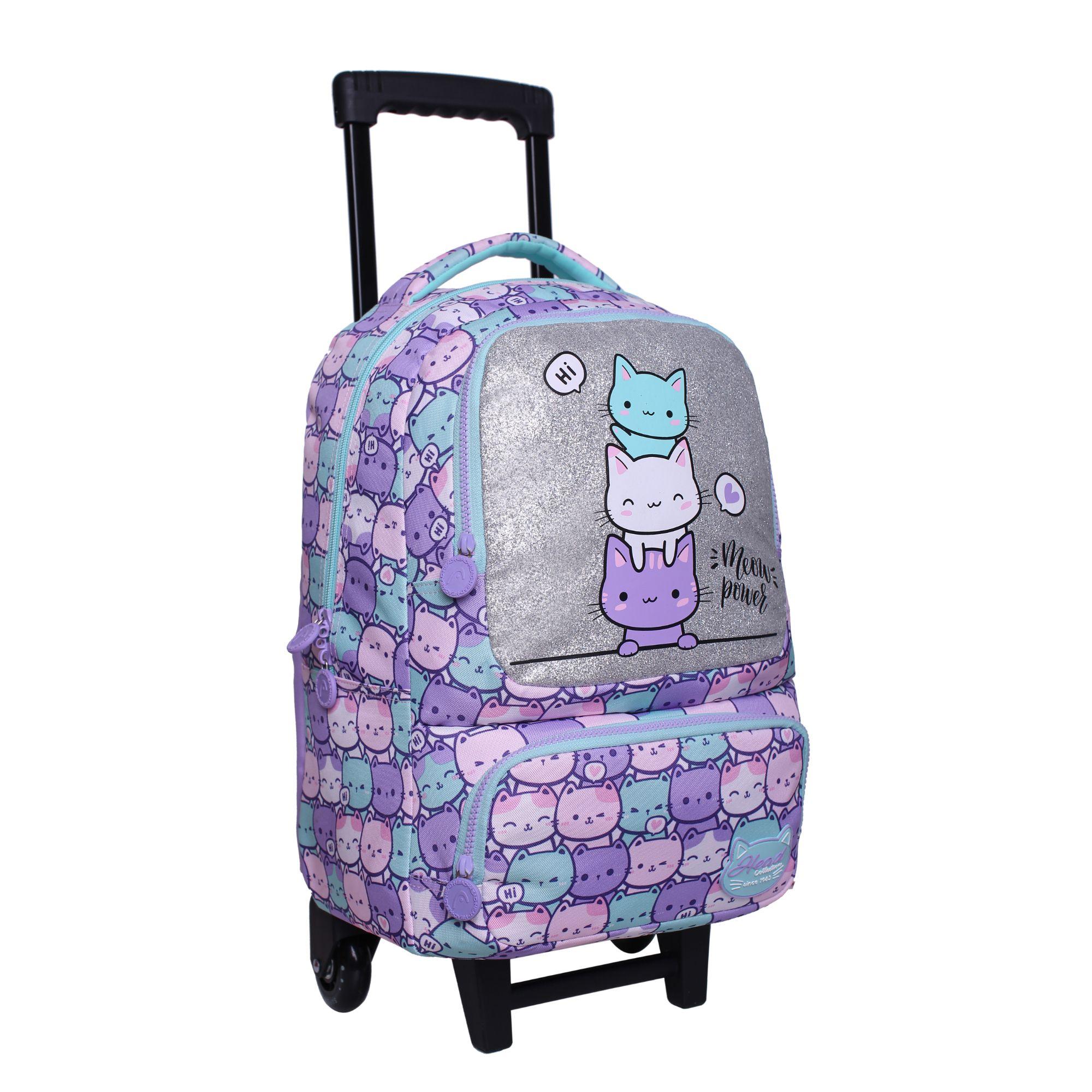 Mochila Carro Intantil Niña Qubo Gatos Pastel Head-0