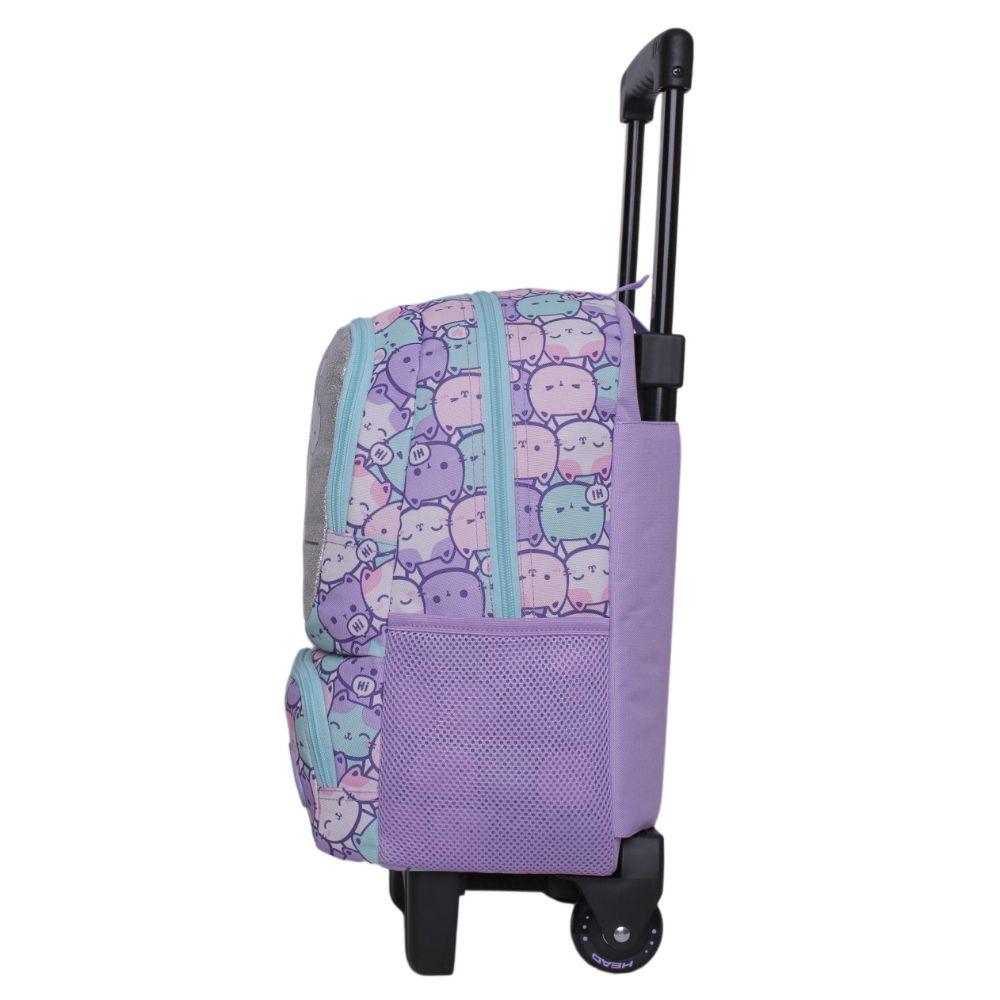 Mochila con Ruedas Pequeña Winner Gatos Pastel Lila Head-3