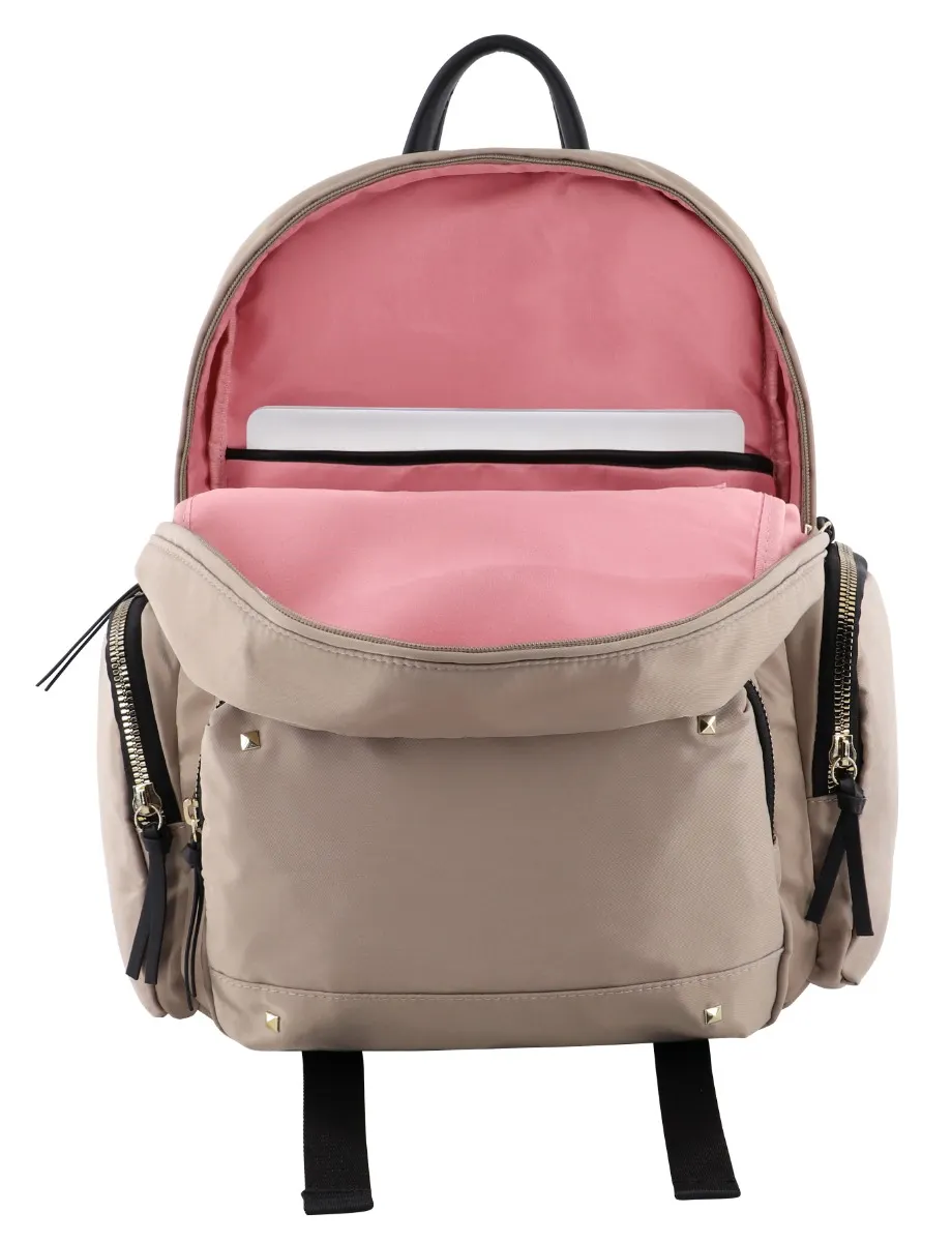 Mochila Gold Ejecutiva Tachas Beige Mujer Head-3