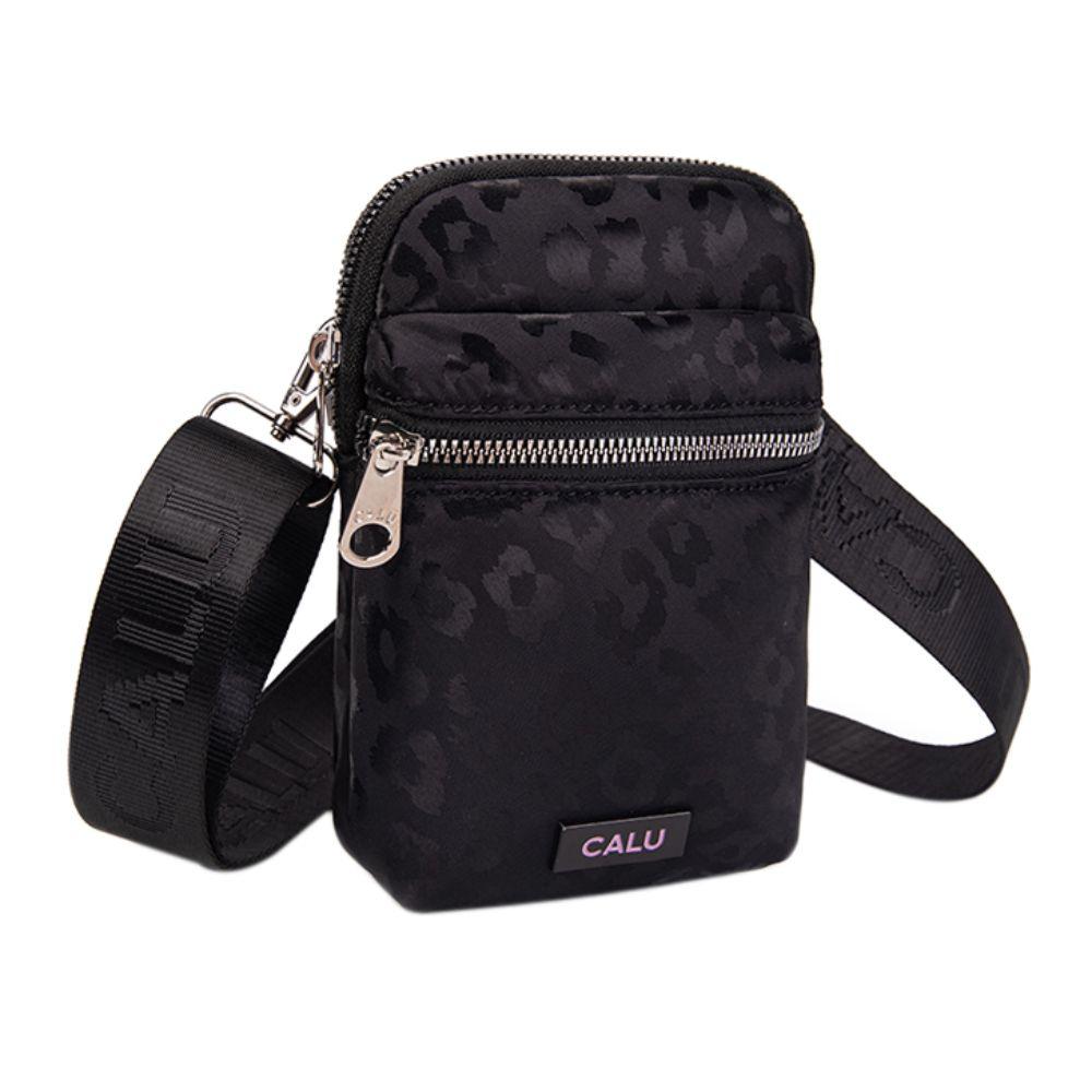 Porta Celular Bandolera Cleopatra Animal Print Negro Calu-0