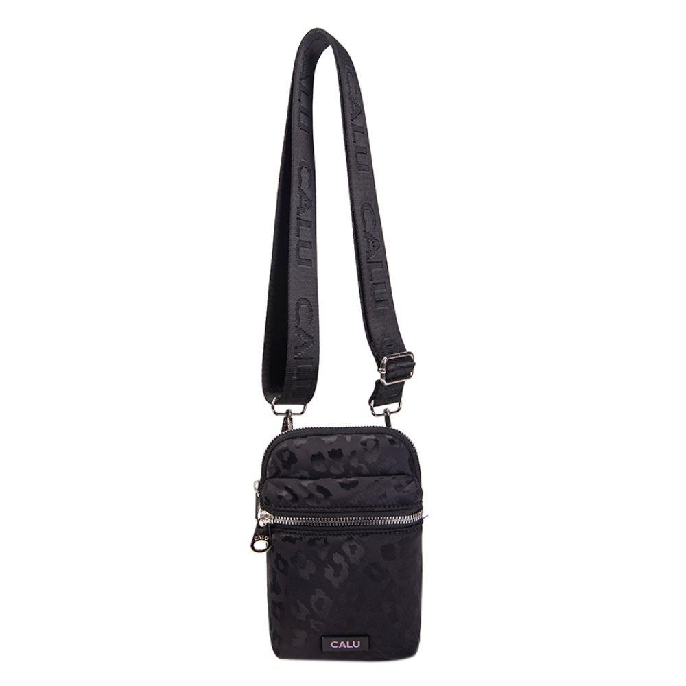 Porta Celular Bandolera Cleopatra Animal Print Negro Calu-4