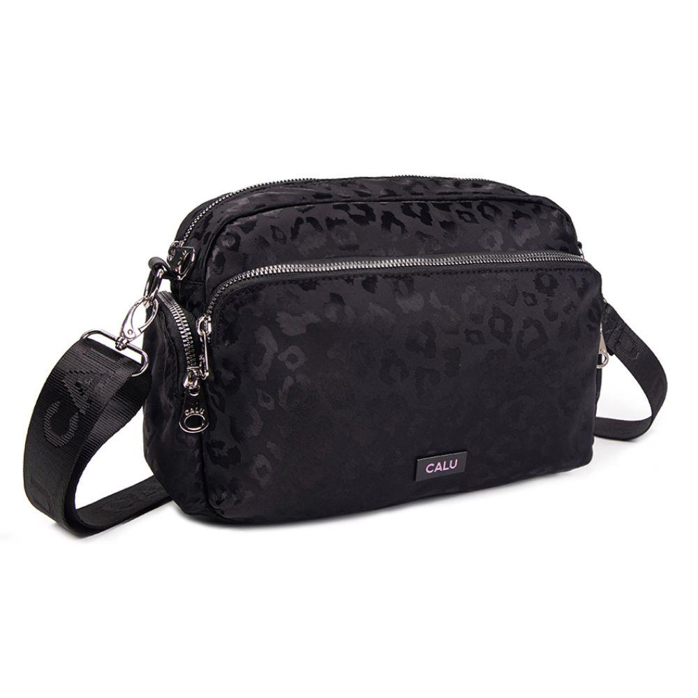 Cartera Bandolera Lavanda Animal Print Negro Calu-0