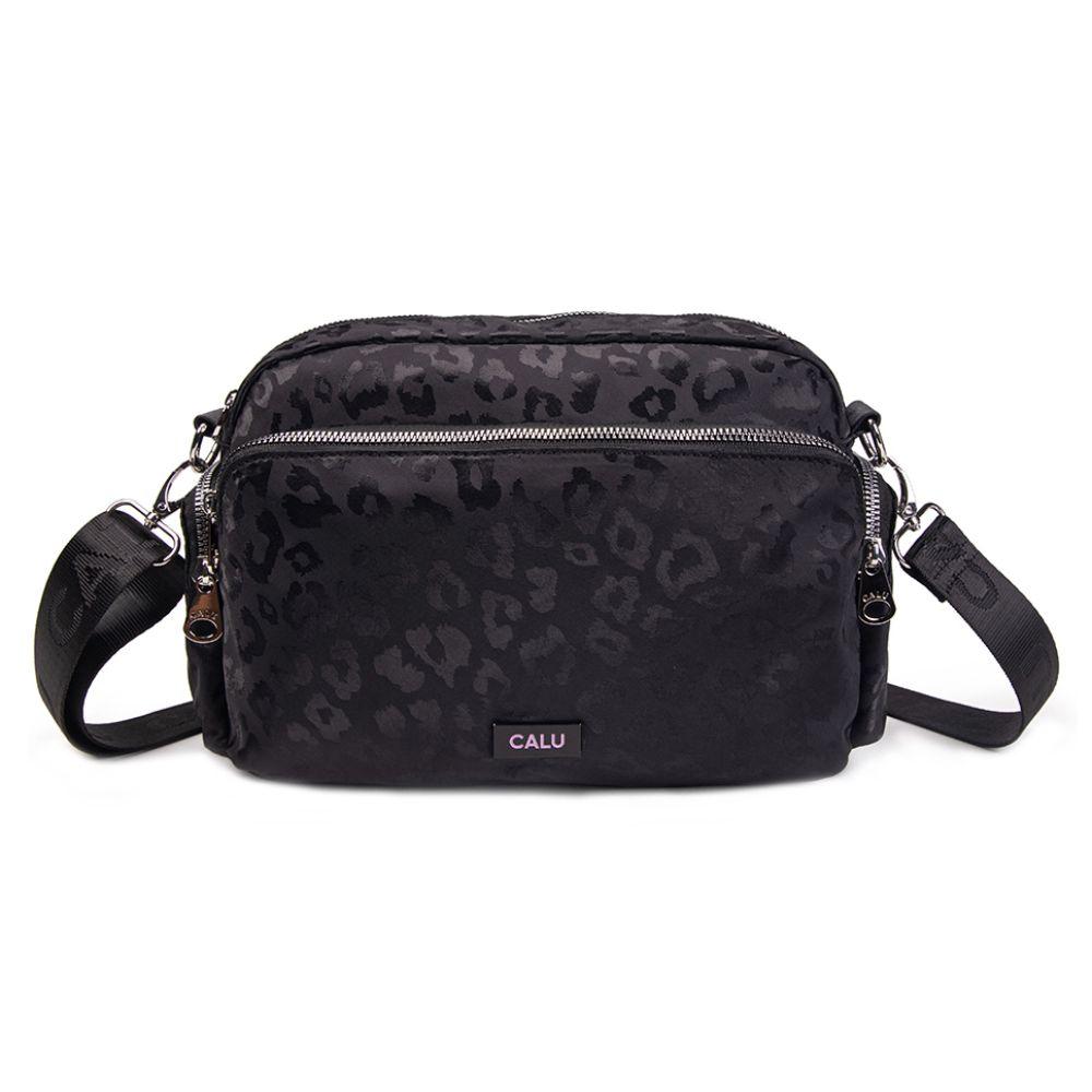 Cartera Bandolera Lavanda Animal Print Negro Calu-1