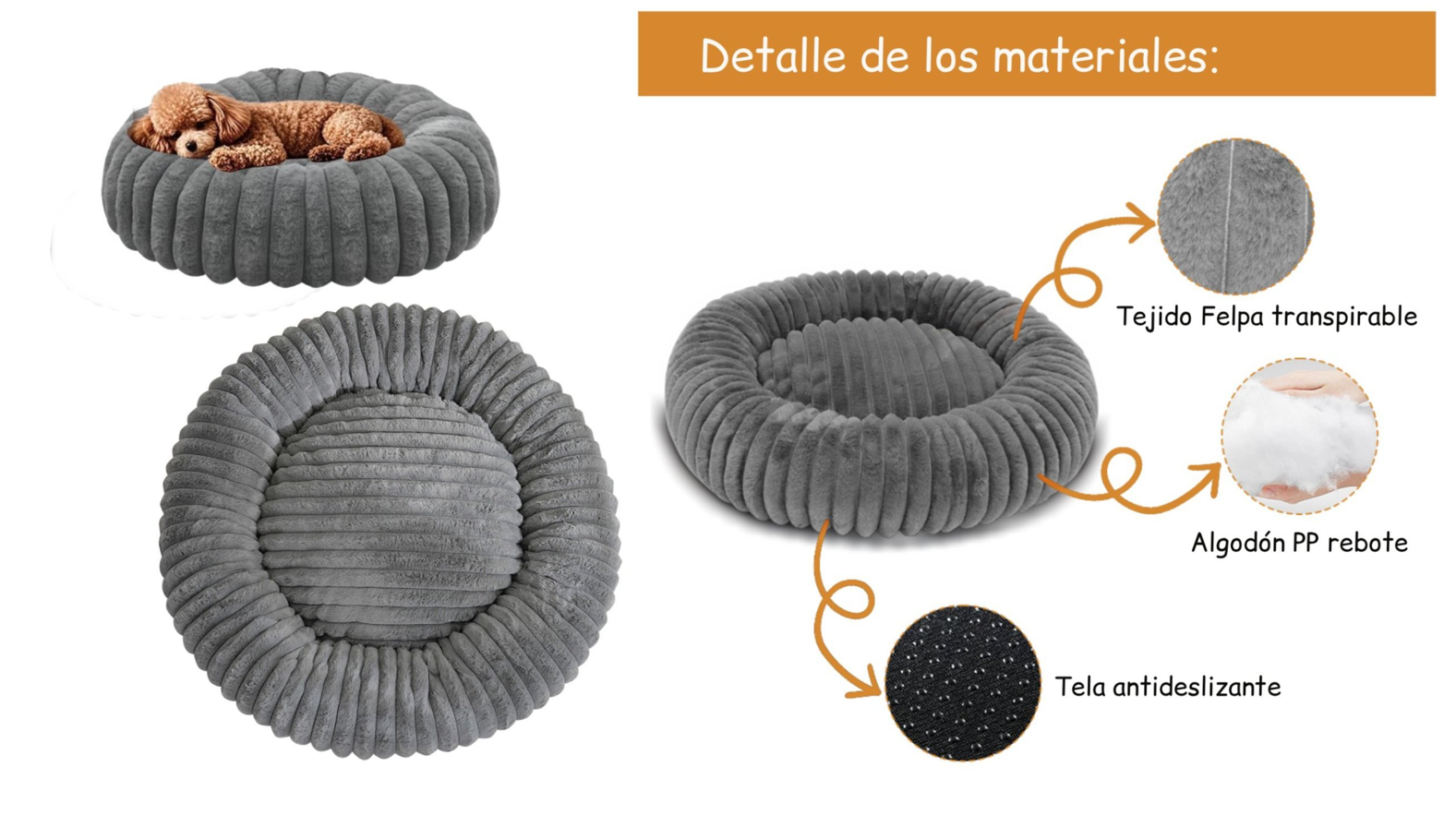Cama Nido Donut Mascotas S Gris 50 cm Antiansiedad Perro y Gato-3