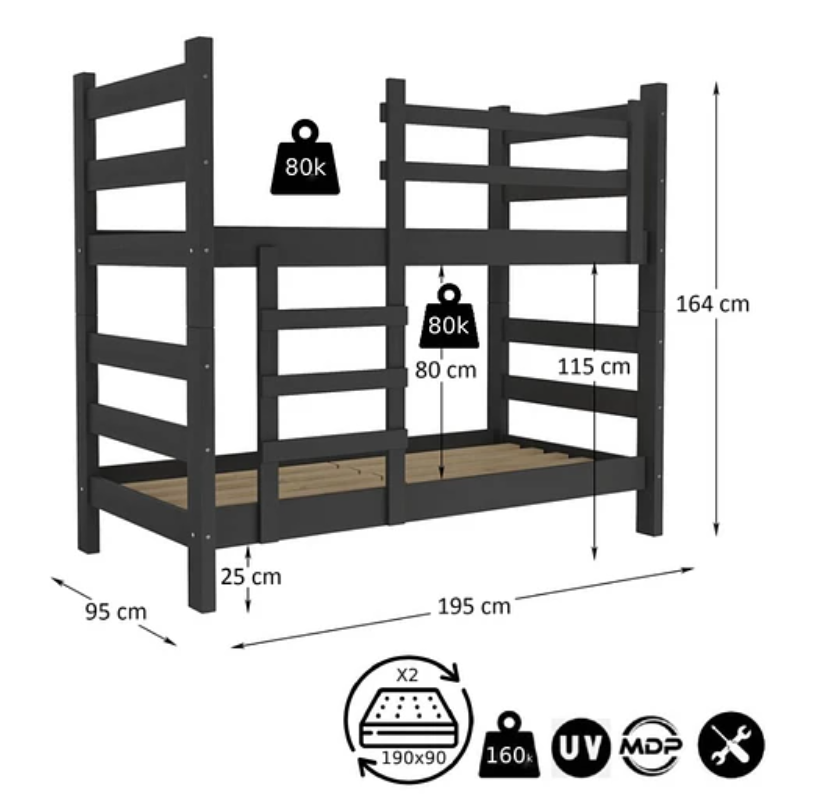 Camarote Litera Essenciale Cr Negro Con Escalera-4