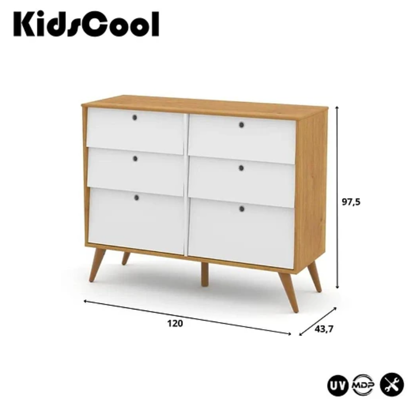 COMODA 6 CAJONES GOLD BLANCO/ECO WOOD-4