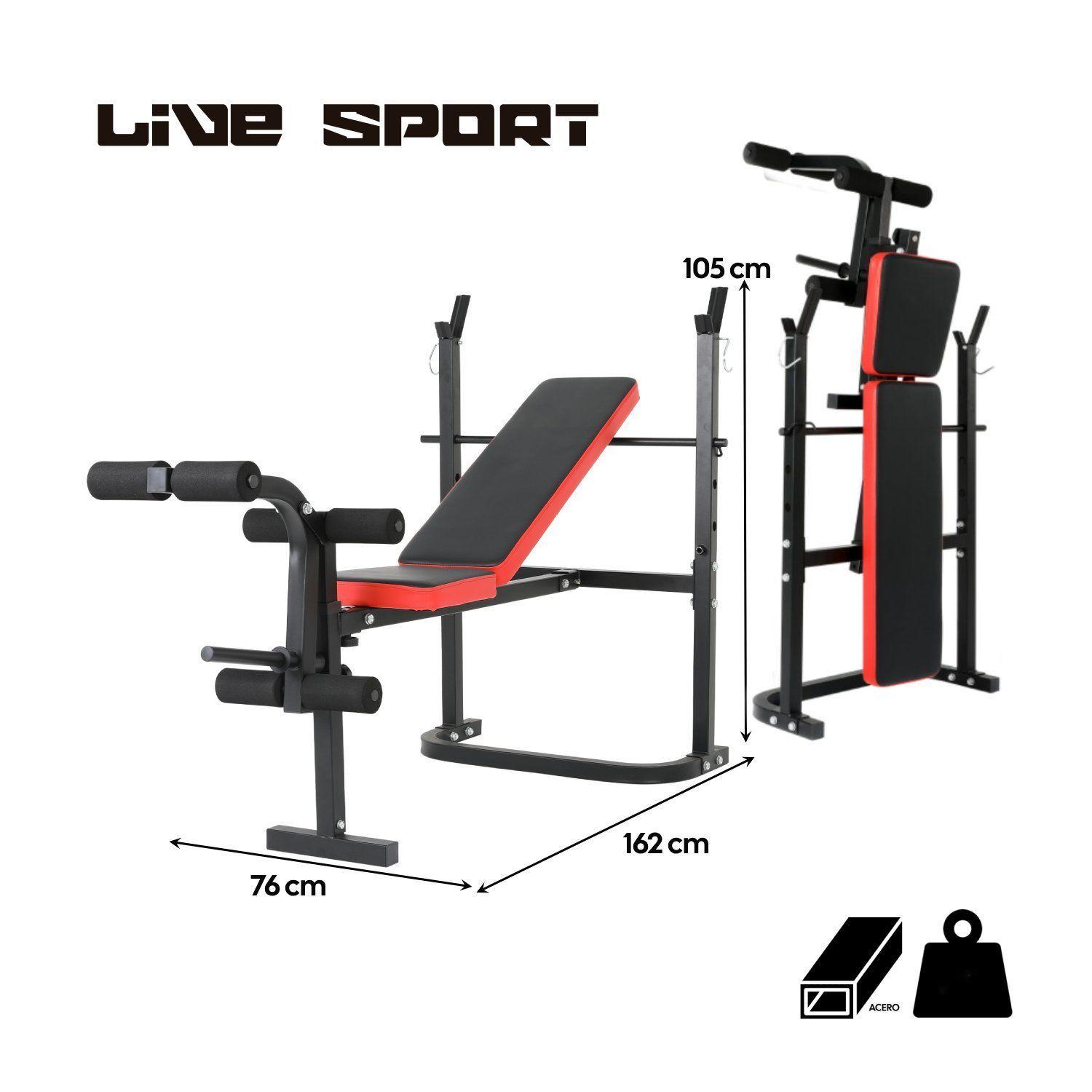 Banca De Pesas Plegable Con Barra y Discos 20kg Live Sport-5