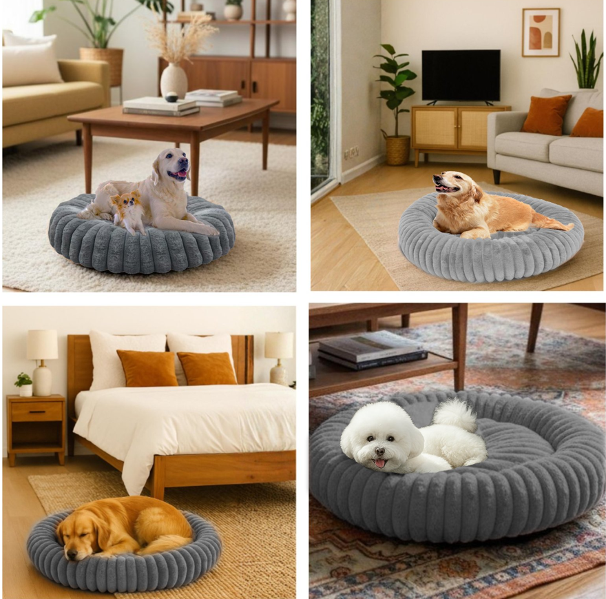 Cama Nido Donut Para Mascotas L Gris 70 cm Antiansiedad Multimascota-2