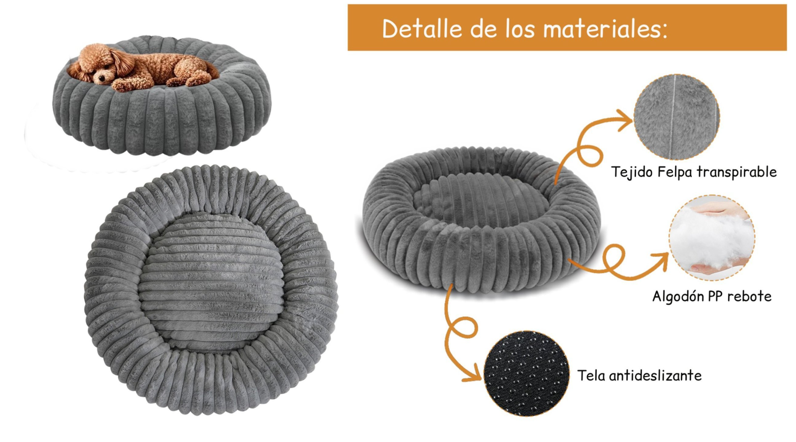 Cama Nido Donut Para Mascotas L Gris 70 cm Antiansiedad Multimascota-3