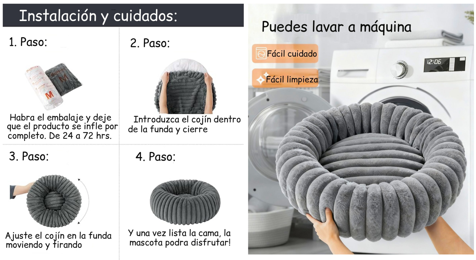 Cama Nido Donut Para Mascotas L Gris 70 cm Antiansiedad Multimascota-4
