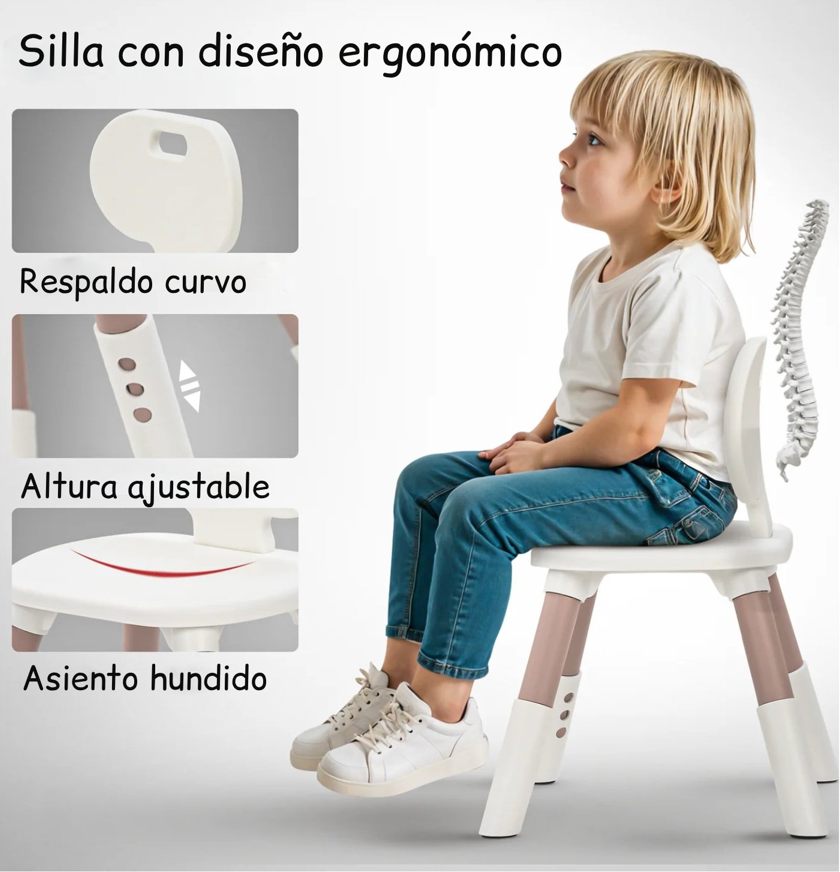 Mesa Escritorio Infantil Rosada Con Silla y Altura Regulable-2