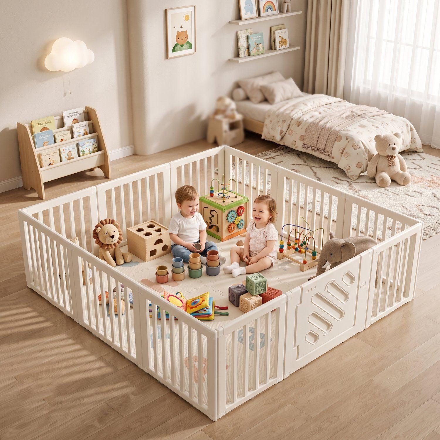 Corral De Juegos Infantil Kidscool Estilo Nórdico Modular Blanco Crema-1