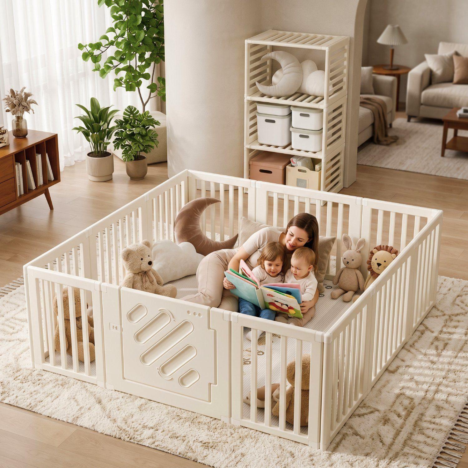 Corral De Juegos Infantil Kidscool Estilo Nórdico Modular Blanco Crema-2