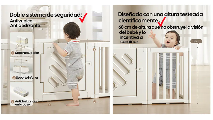 Corral De Juegos Infantil Kidscool Estilo Nórdico Modular Blanco Crema-3