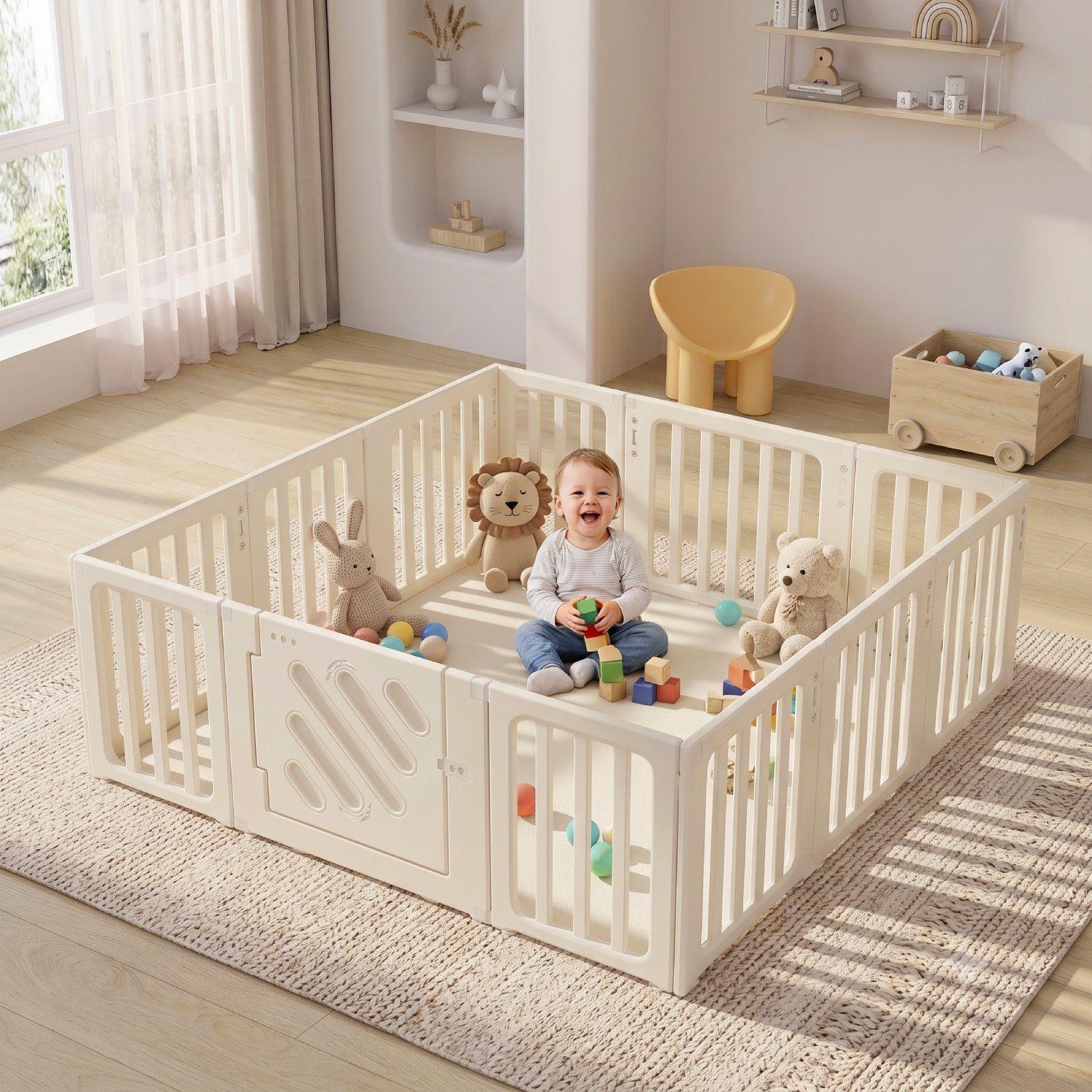 Corral De Juegos Infantil Kidscool Estilo Nórdico Modular Blanco Crema-4
