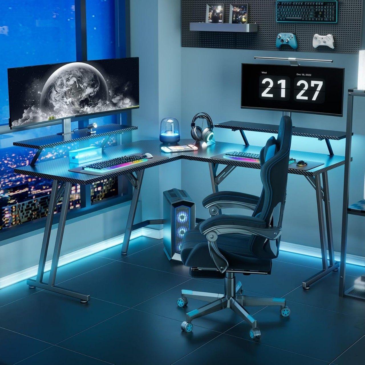 Escritorio Gamer En L Be Design con Luces LED y Cubierta Carbono Negro -2