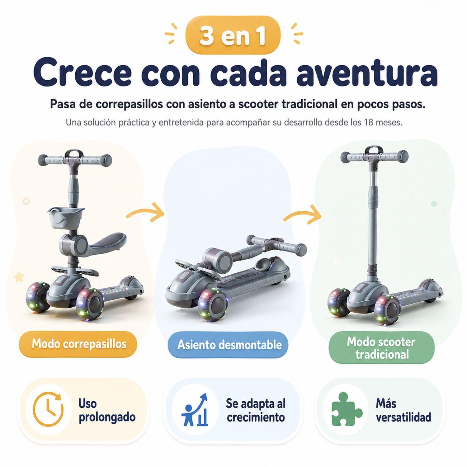 Scooter Infantil 3 En 1 Kidscool Plegable Con Asiento -4