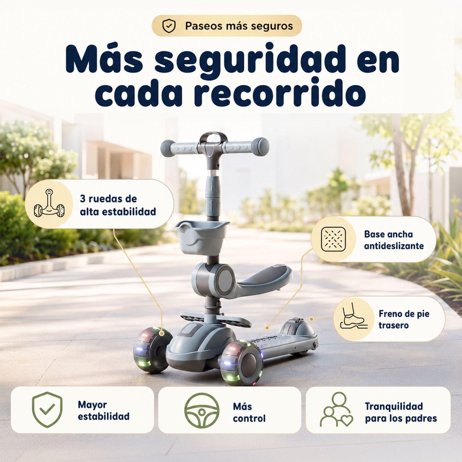 Scooter Infantil 3 En 1 Kidscool Plegable Con Asiento -5