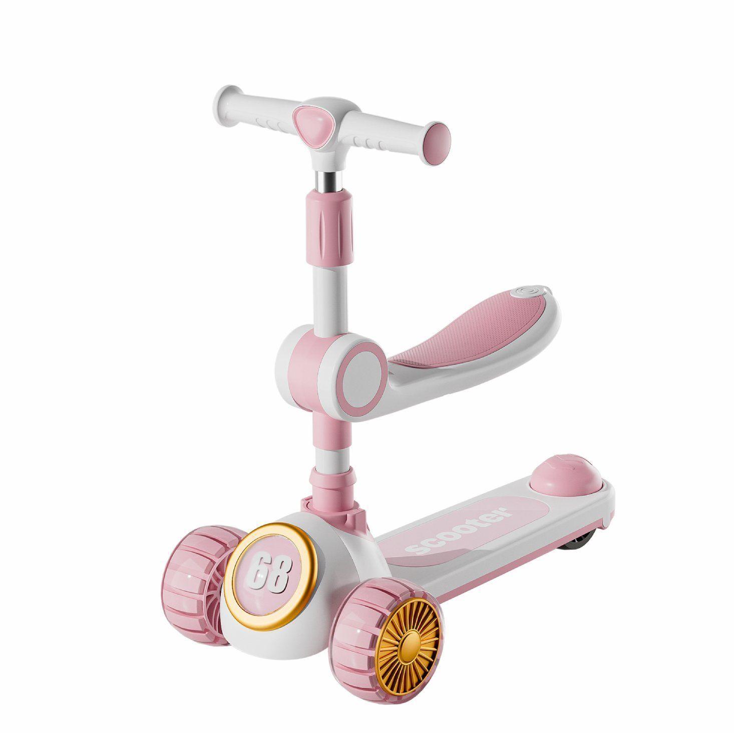 Scooter Infantil 3 en 1 Plegable Con Asiento Rosado-0
