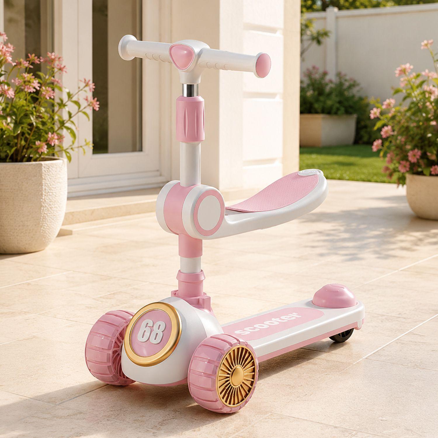Scooter Infantil 3 en 1 Plegable Con Asiento Rosado-1