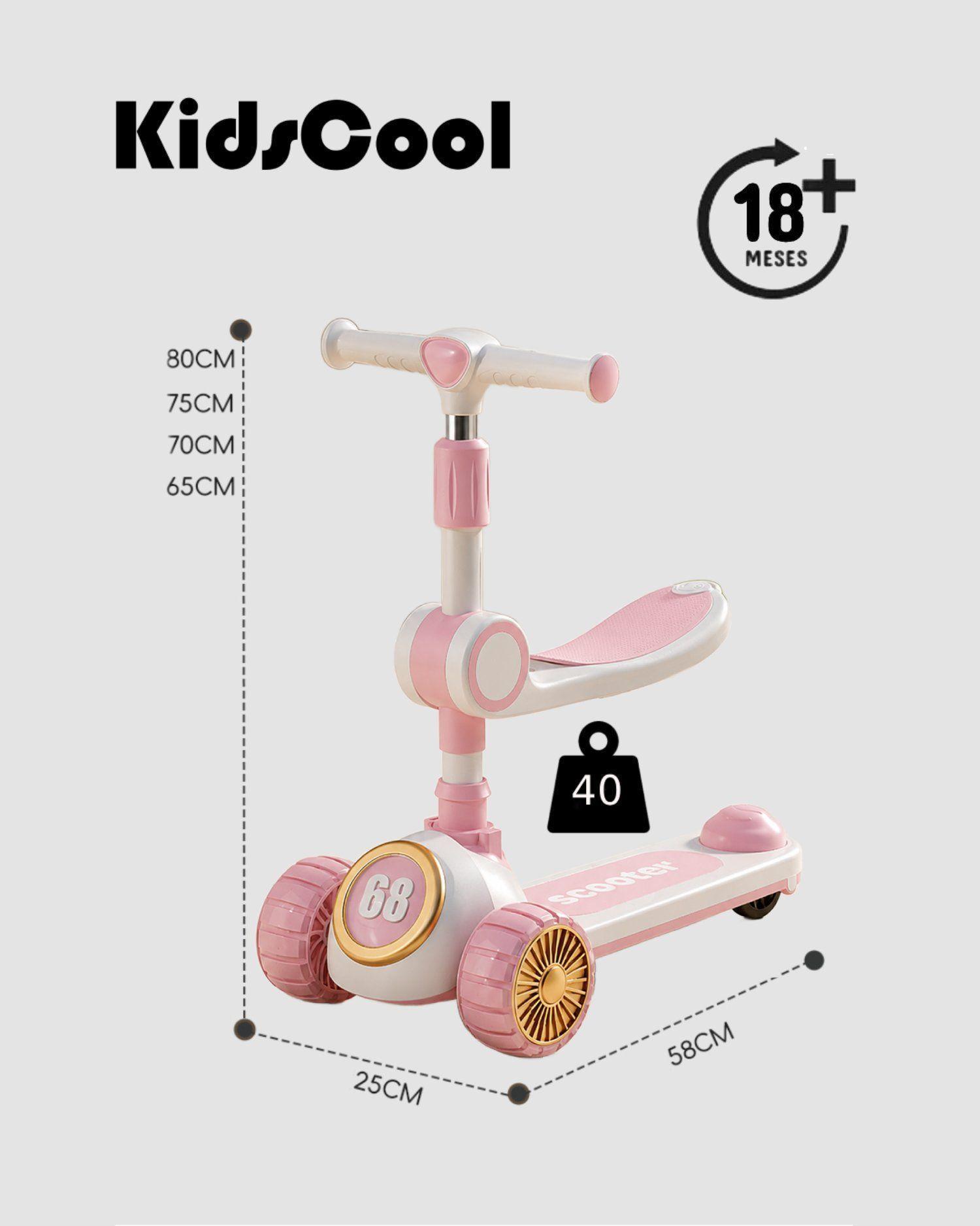 Scooter Infantil 3 en 1 Plegable Con Asiento Rosado-6