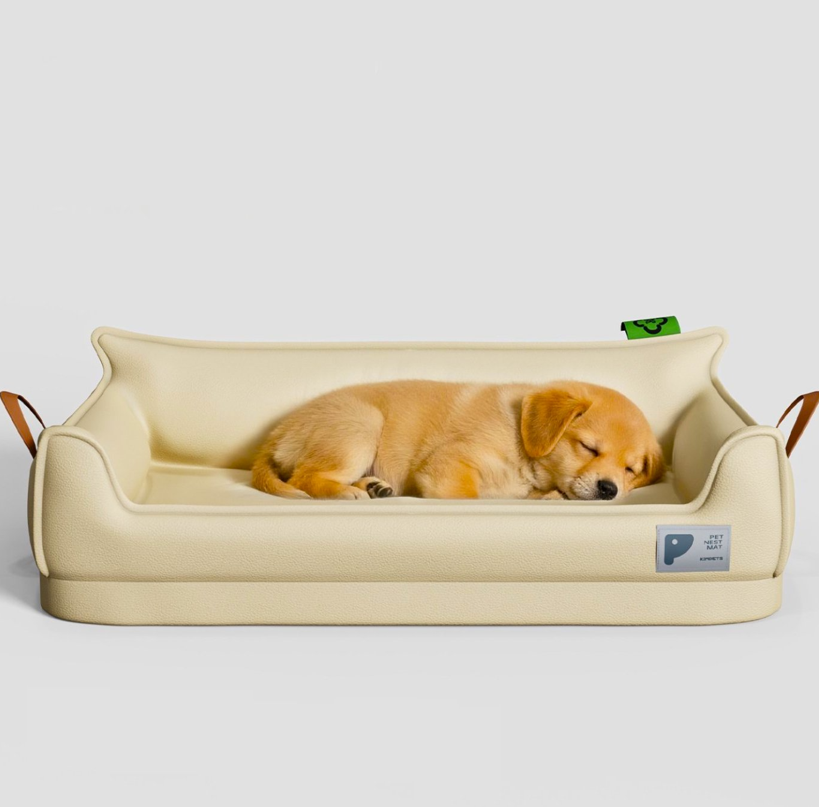 Cama Sofá de Perro 4 Estaciones Impermeable Eco cuero Beige Talla M hasta 25 kg-2