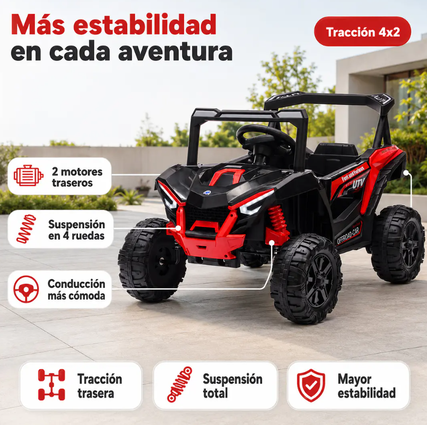 Auto A Batería Buggy Negro 4x2 12V Kidscool Control Remoto y Balanceo-5