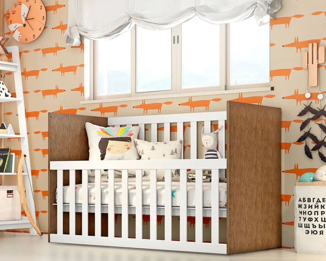 Cuna Gabi Blanca Café Con Baranda Ajustable-2