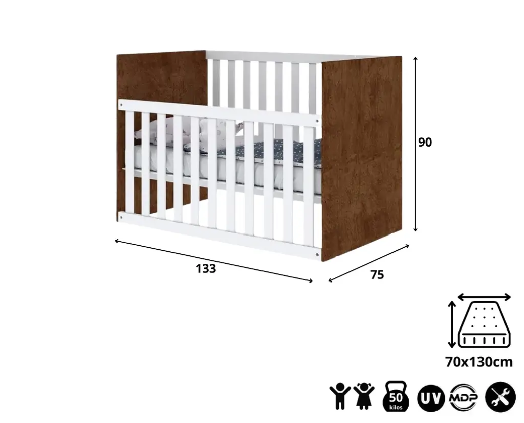 Cuna Gabi Blanca Café Con Baranda Ajustable-4