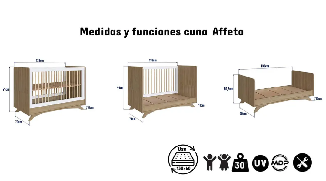 Cuna Affeto 3 Funciones Blanco / Miel-2