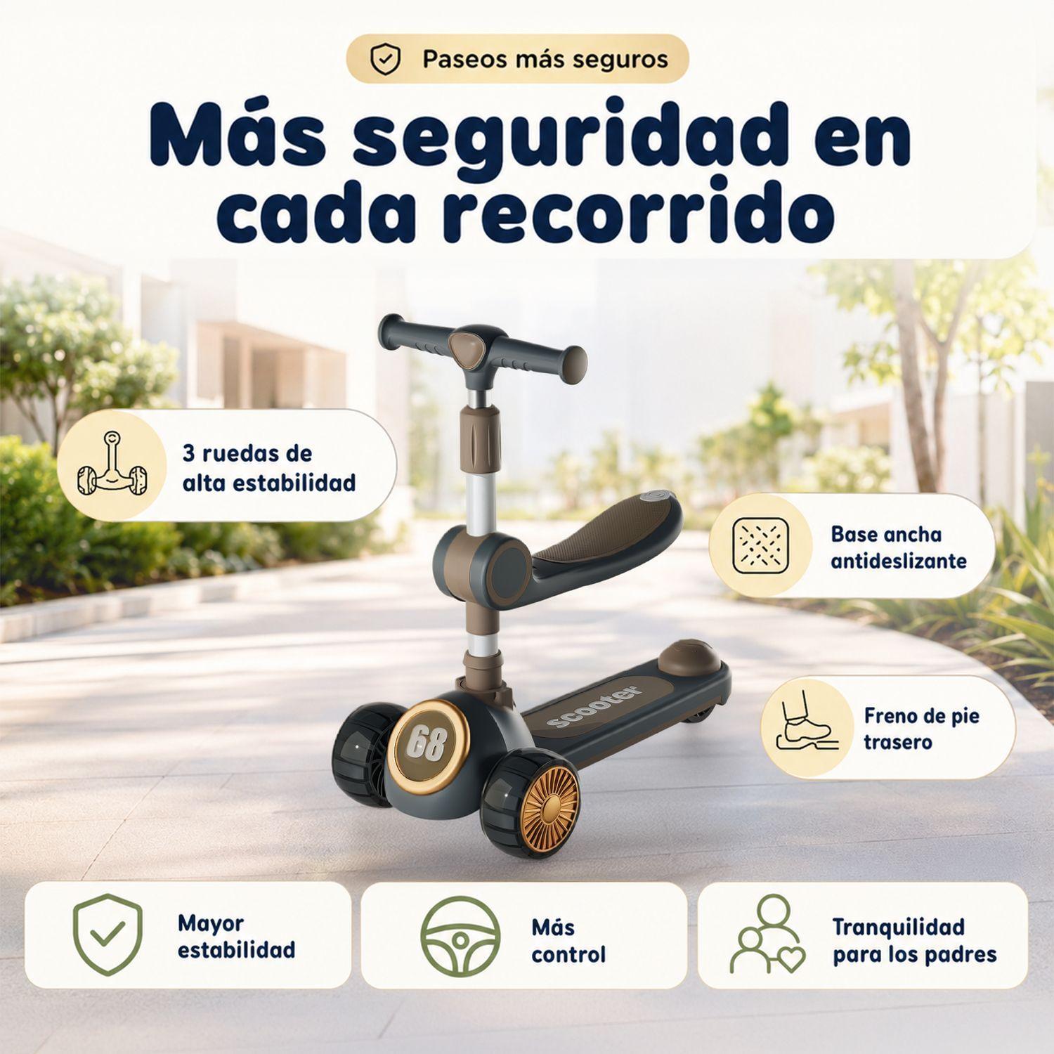 Scooter Infantil 3 en 1 Plegable Con Asiento Gris-2