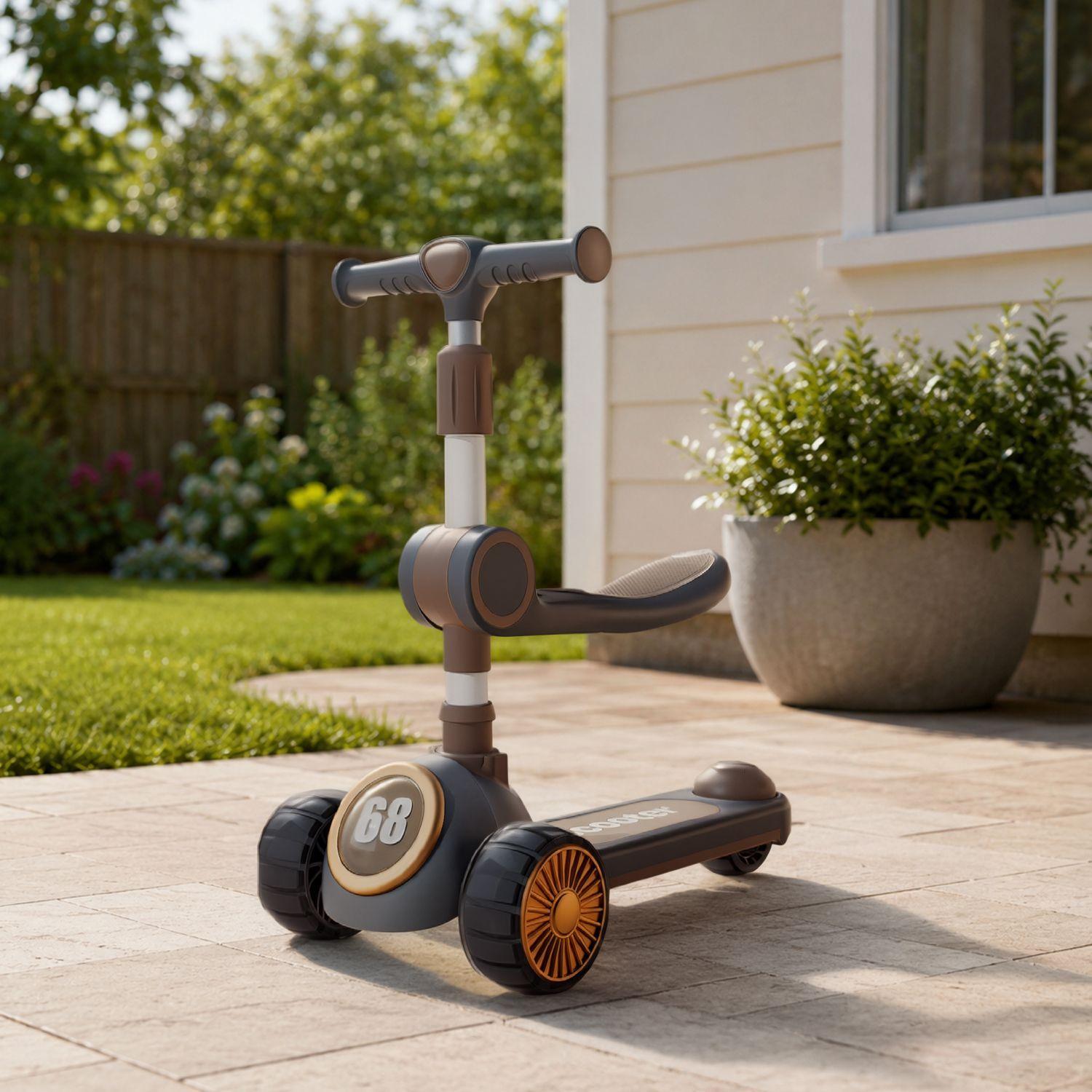 Scooter Infantil 3 en 1 Plegable Con Asiento Gris-4