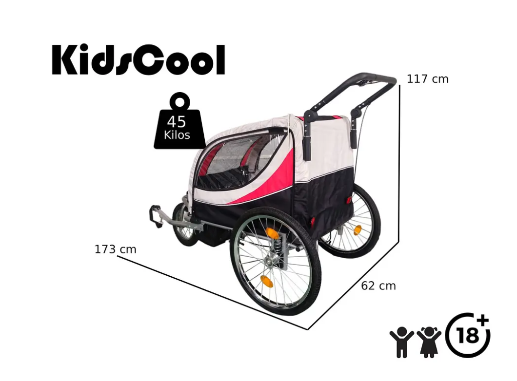 CARRITO JOGGER BABY TRAILER PARA 2 NIÑOS ROJO-4