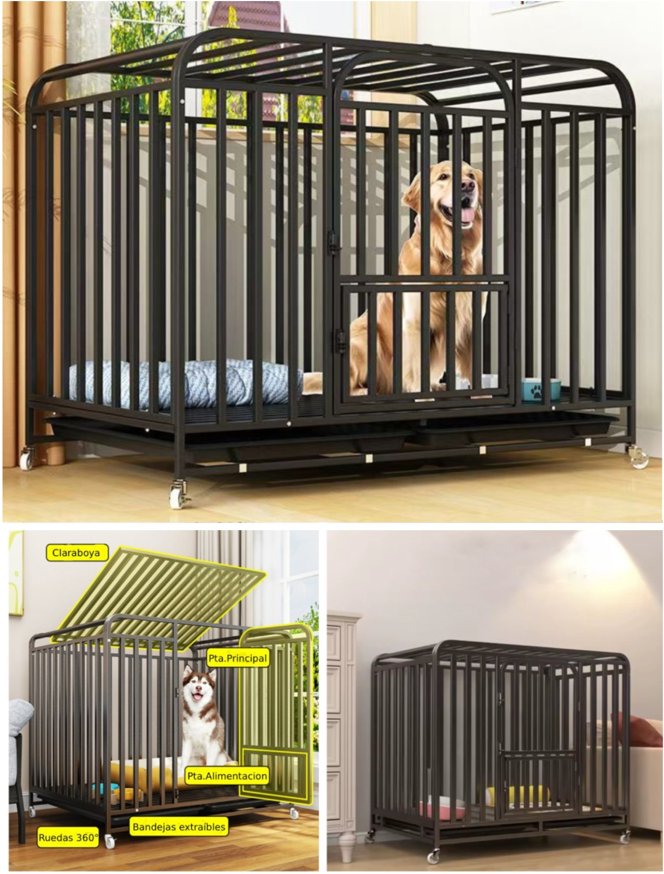 Jaula Corral Para Perro y Gato XL Doble Puerta Con Bandeja y Ruedas -2