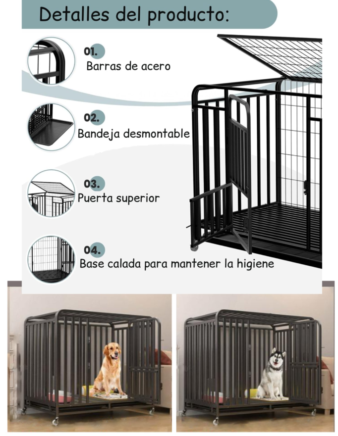 Jaula Corral Para Perro y Gato XL Doble Puerta Con Bandeja y Ruedas -4