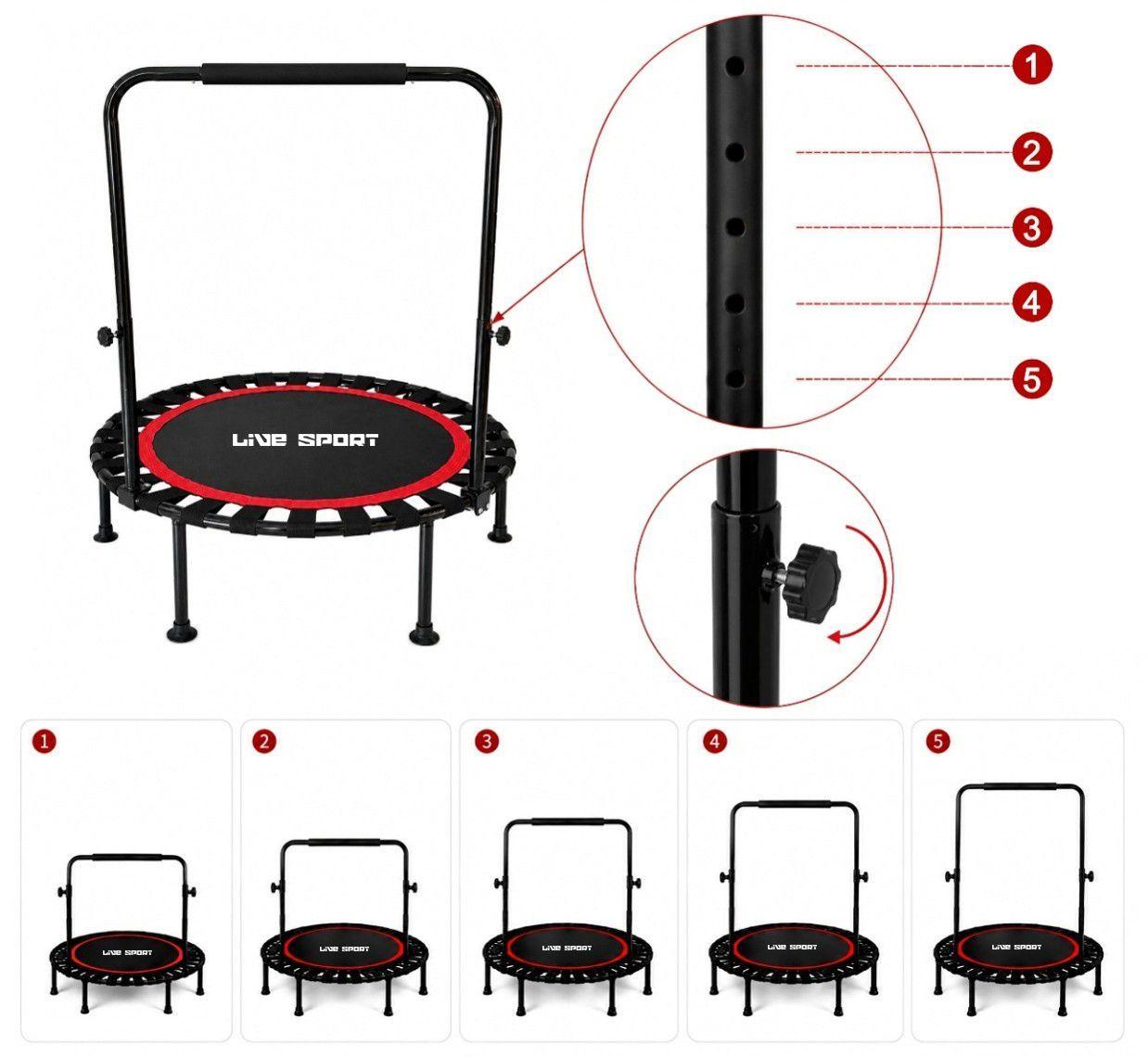 Trampolín Fitness 100 cm Con Manillar En U Plegable Live Sport -3
