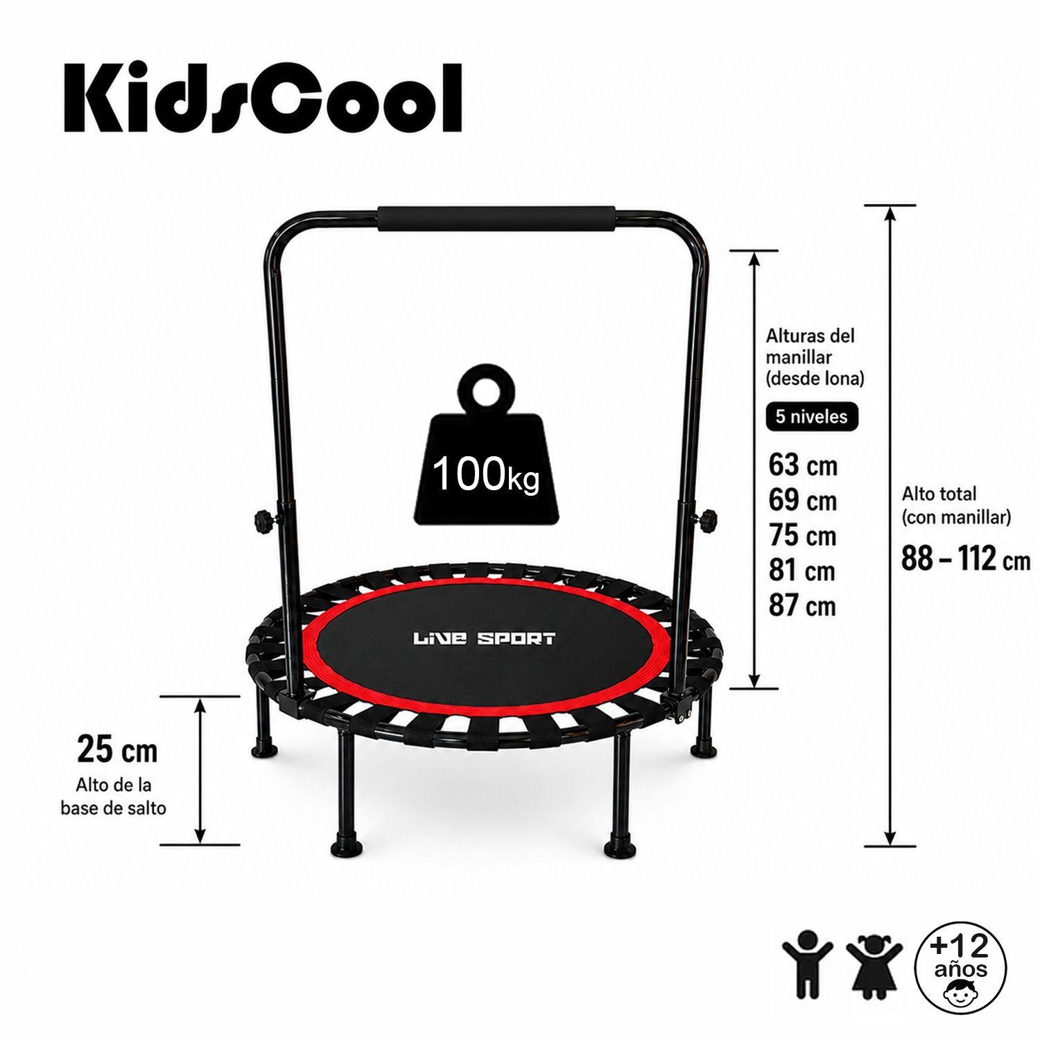 Trampolín Fitness 100 cm Con Manillar En U Plegable Live Sport -7