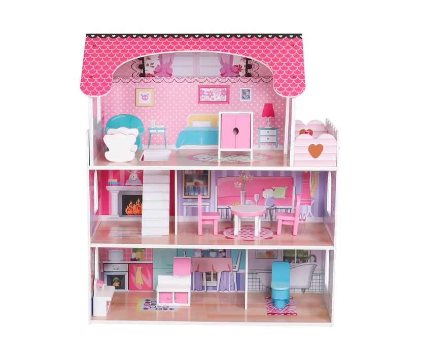 CASA DE MUÑECA MADERA 3 PISOS CON ACCESORIOS-2