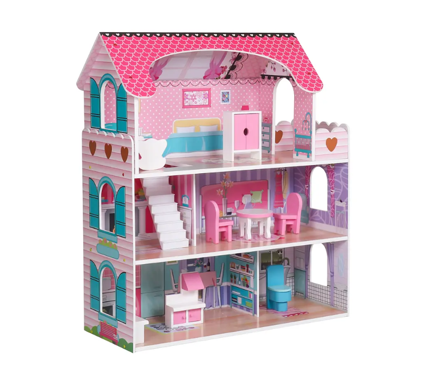 CASA DE MUÑECA MADERA 3 PISOS CON ACCESORIOS-4