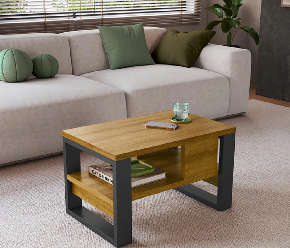 Mesa de Centro Moderna Industrial Madera Grafito-2