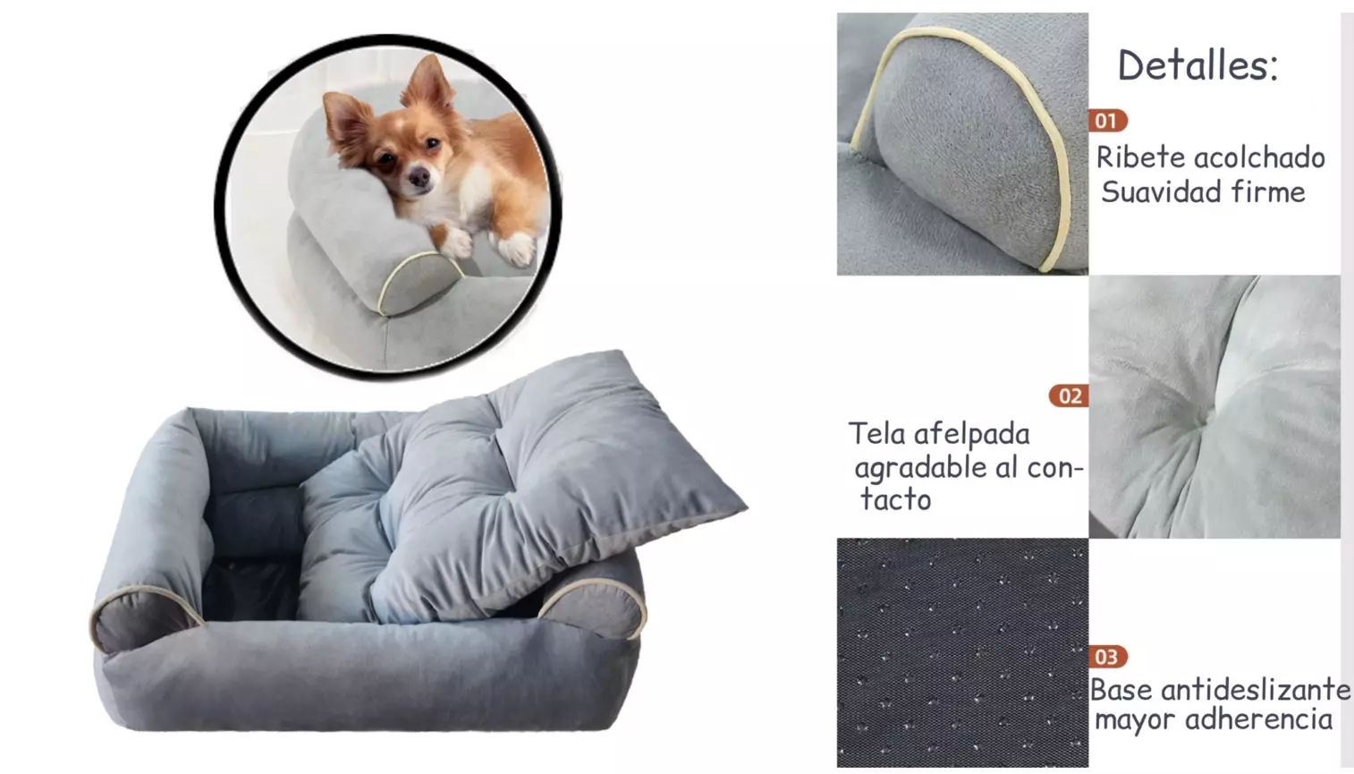 Cama Sofá Para Perros Medianos 70x55 cm Gris Lavable y Ortopédica-2