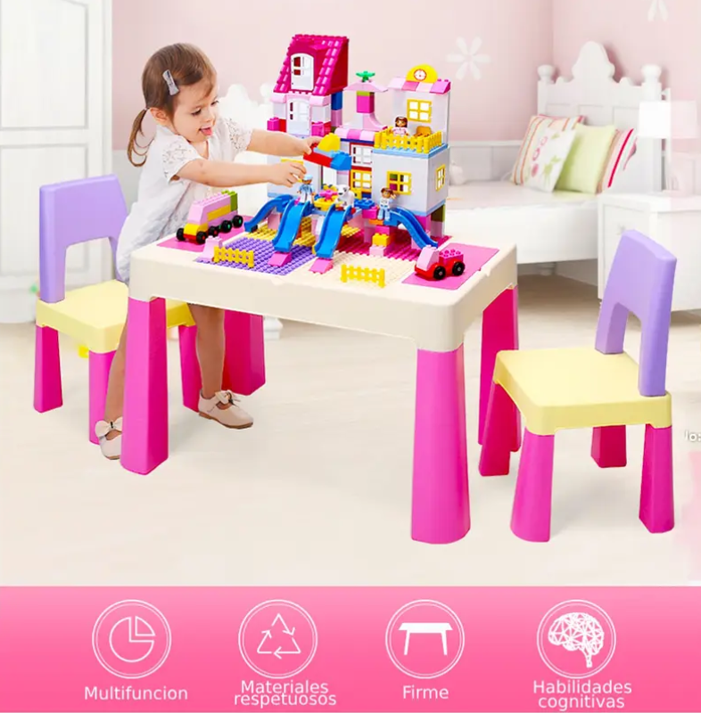 JUEGO DE MESA + 2 SILLAS ROSADO               -1