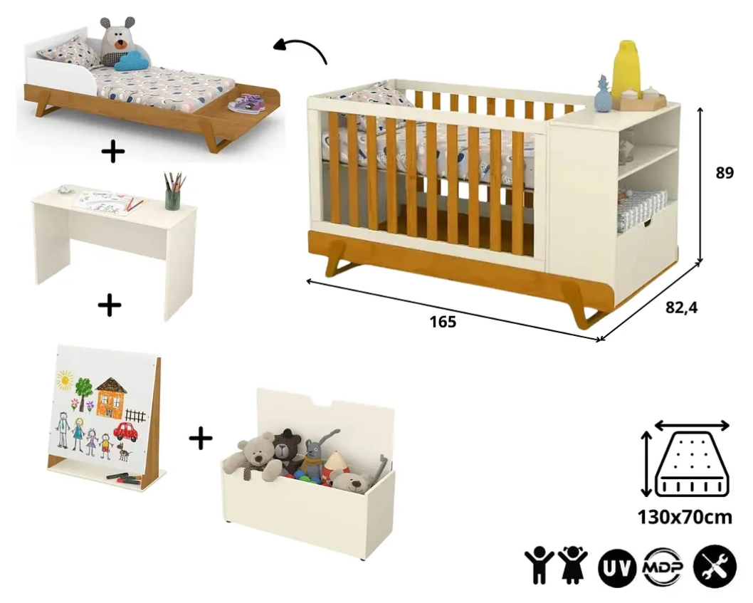 Cuna Multifuncion Miel Beige Eco Wood-7