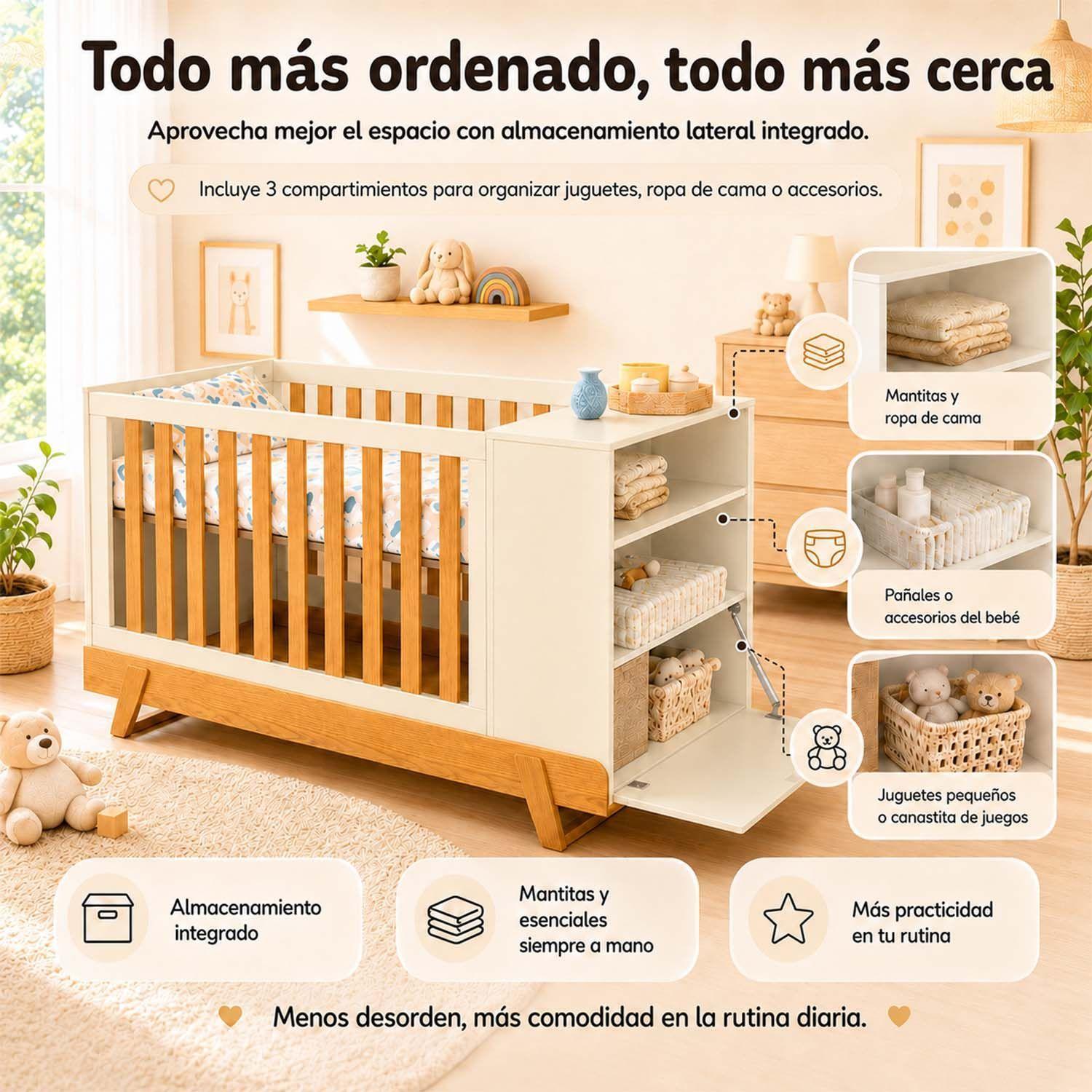 Cuna Multifuncional Bebé Con Cómoda Maxx Miel Beige Eco Wood-2