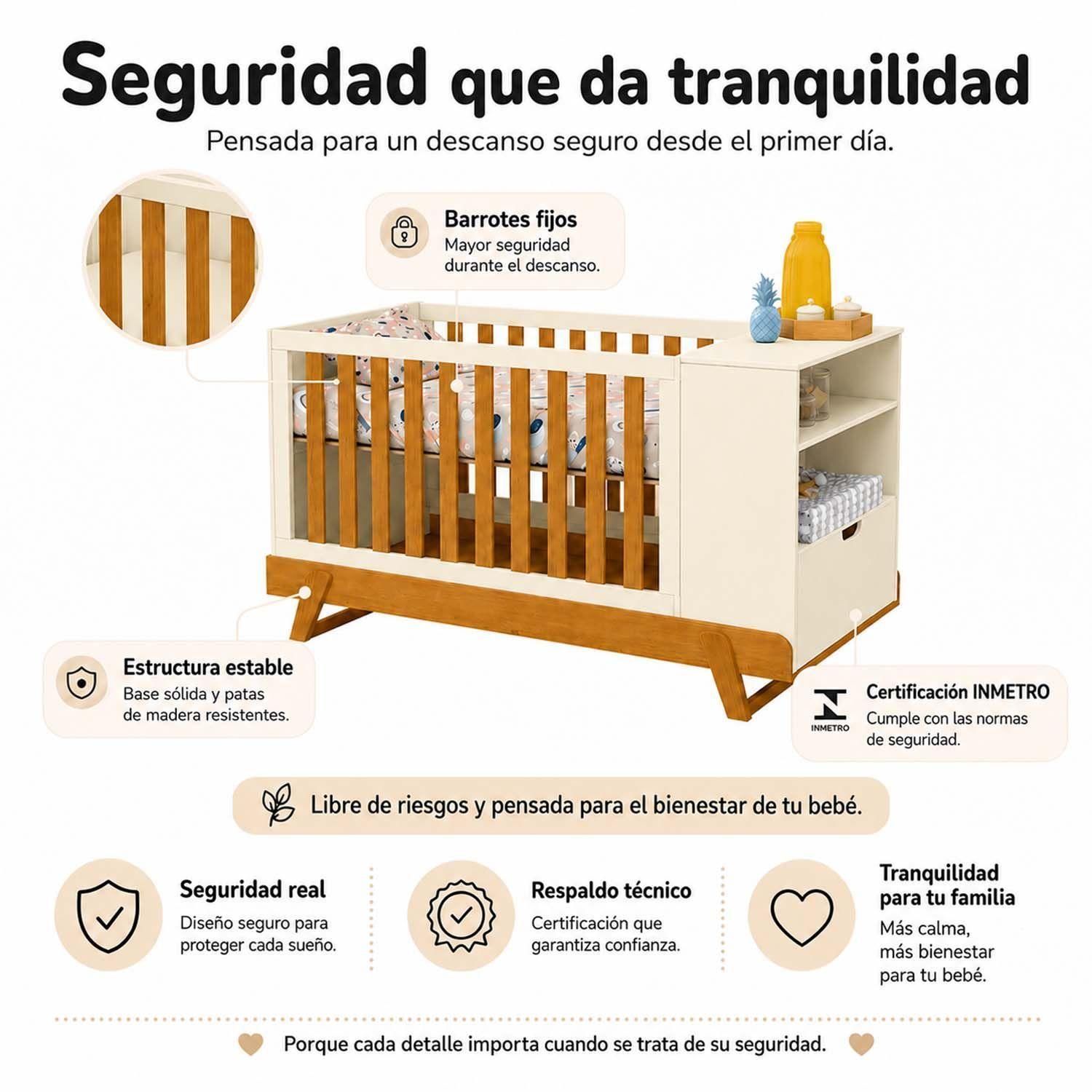 Cuna Multifuncional Bebé Con Cómoda Maxx Miel Beige Eco Wood-3